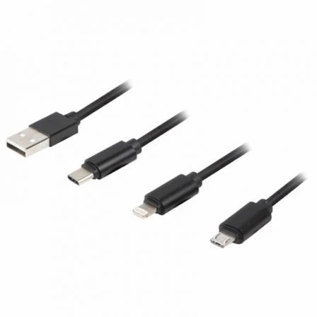 COMBO CABLE USB LANBERG CA-3IN1-13CC-0018-BK - CONECTORES A MICROUSB MACHO / LIGHTNING MACHO / USB TIPO C MACHO - 1.8M - NEGRO COMBO CABLE USB LANBERG CA-3IN1-13CC-0018-BK - CONECTORES A MICROUSB MACHO / LIGHTNING MACHO / USB TIPO C MACHO - 1.8M - NEGRO