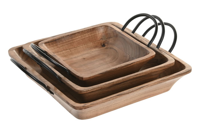 DKD Home Decor Centro Mesa Vintage Marron Negro Set de 3 36 x 9 x 38 cm