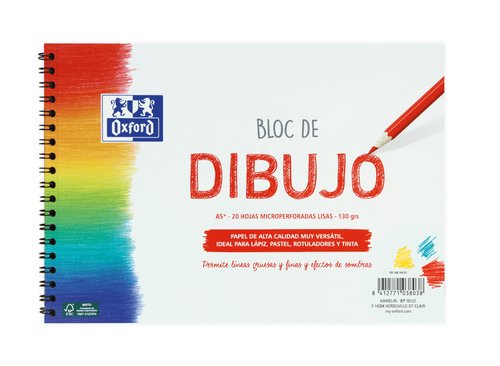 Oxford Bloc Dibujo Escolar Tapa Blanda Espiral Microperforado 20H 130 gr A5+ Liso Blanco Oxford Bloc Dibujo Escolar Tapa Blanda Espiral Microperforado 20H 130 gr A5+ Liso Blanco