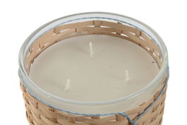 DKD Home Decor Vela Mediterraneo Blanco Natural Cristal Cera Parafina Poliester 13 x 13 x 8 cm (6 Unidades)