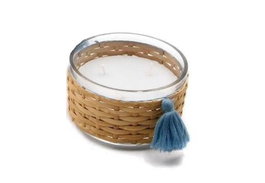 DKD Home Decor Vela Mediterraneo Blanco Natural Cristal Cera Parafina Poliester 13 x 13 x 8 cm (6 Unidades)