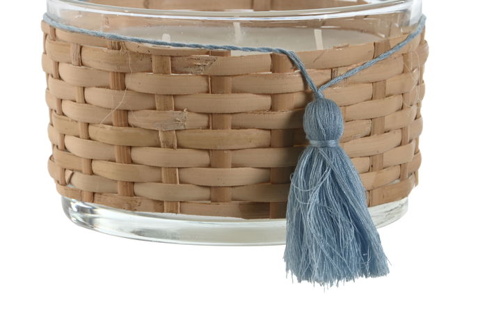 DKD Home Decor Vela Mediterraneo Blanco Natural Cristal Cera Parafina Poliester 13 x 13 x 8 cm (6 Unidades)