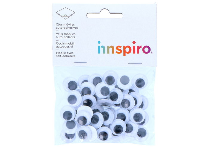 Innspiro Ojos Móviles Negros Autoadhesivos Redondos 15mm, 48u