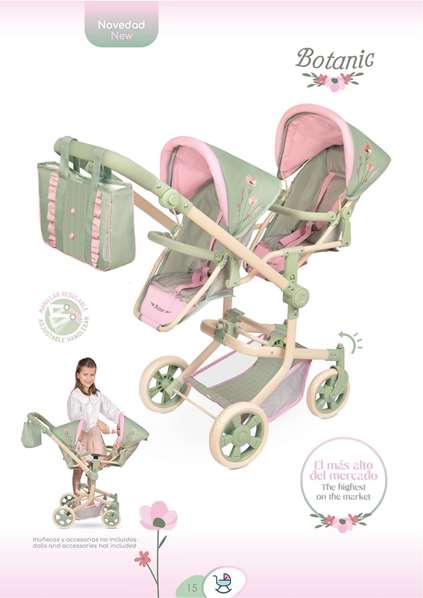Decuevas Silla Gemelar Plegable Botanic Multiposición para Muñecas hasta 52 cm, 42x55x91 cm, Recomendado 3+ Años