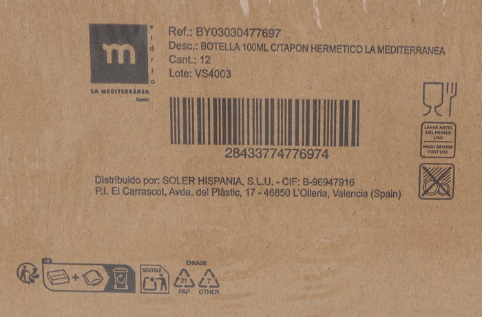 La Mediterranea Botella 100 ml con Tapón Hermético (24 Unidades)