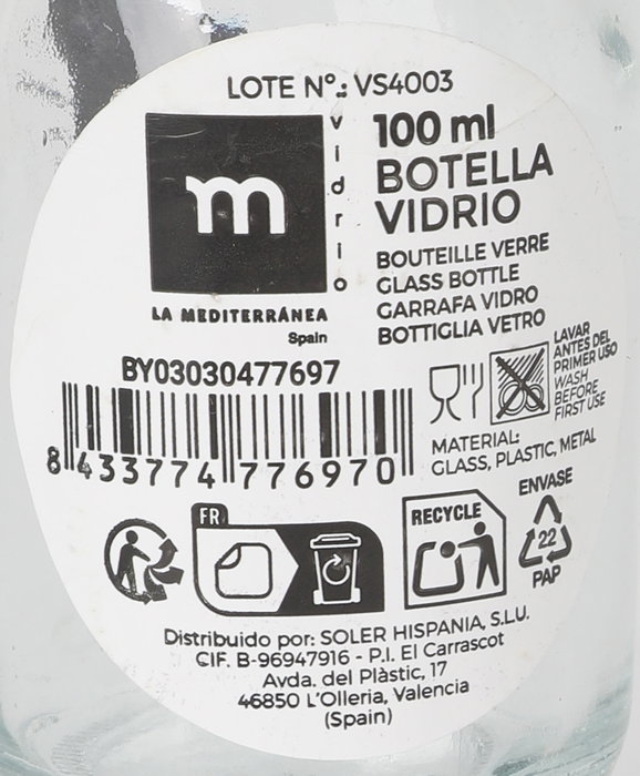 La Mediterranea Botella 100 ml con Tapón Hermético (24 Unidades)