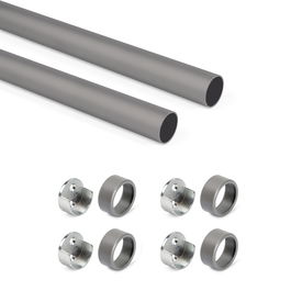 Emuca Lote de 2 barras para armario redonda D.28mm de longitud 0.75m con soportes, Aluminio y Zamak, Titanio