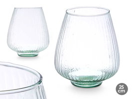 Giftdecor Jarron Vidrio Reciclado Rayado 25 cm Transparente 22x26x22 cm (Set de 3)