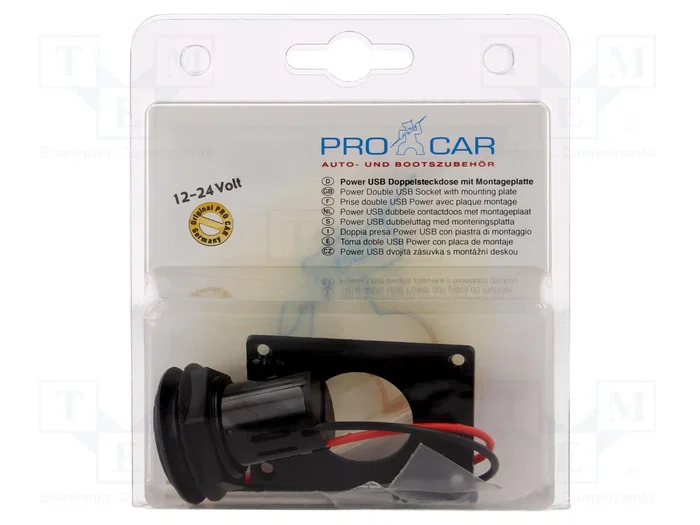 PRO CAR Alimentador USB con 2 puertos USB A, Negro