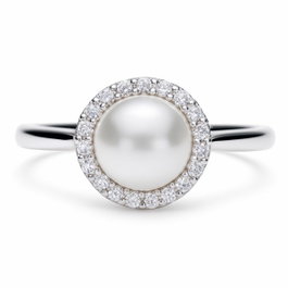 Diamonfire Anillo de Plata de Ley con Perla y Circonitas Talla 16