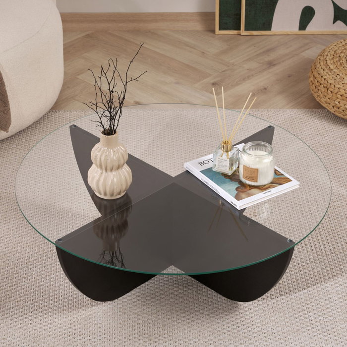 Hanah Home Mesa de Café Negro Madera con Vidrio Templado - 90x90x30 cm Hanah Home Mesa de Café Negro Madera con Vidrio Templado - 90x90x30 cm