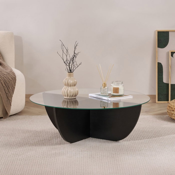 Hanah Home Mesa de Café Negro Madera con Vidrio Templado - 90x90x30 cm Hanah Home Mesa de Café Negro Madera con Vidrio Templado - 90x90x30 cm