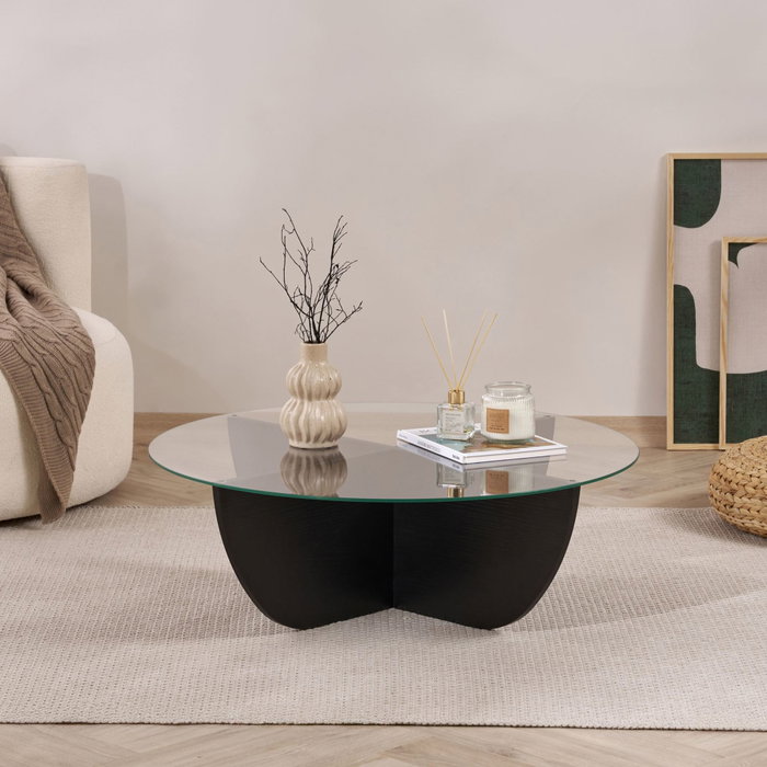 Hanah Home Mesa de Café Negro Madera con Vidrio Templado - 90x90x30 cm Hanah Home Mesa de Café Negro Madera con Vidrio Templado - 90x90x30 cm
