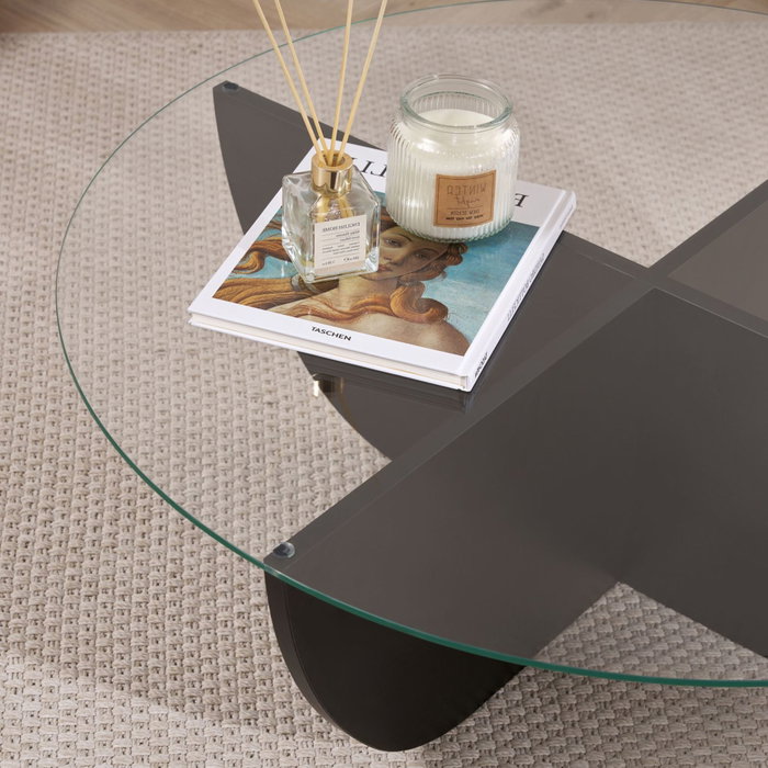 Hanah Home Mesa de Café Negro Madera con Vidrio Templado - 90x90x30 cm Hanah Home Mesa de Café Negro Madera con Vidrio Templado - 90x90x30 cm
