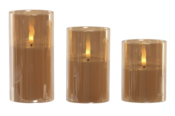 DKD Home Decor Vela Led Glam Dorado 7.5 x 15 x 22 cm Set de 3