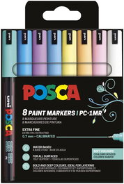 POSCA PC-1MR Marcadores de Pintura Punta Extrafina 0,7 mm Colores Pastel (8 Unidades)