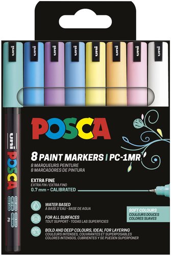 Posca Set de 8 Rotuladores PC-1MR Colores Pastel Punta Extrafina 0,7 mm