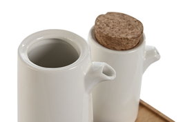 DKD Home Decor Set de 3 Aceiteras de Gres y Bambú Blanco y Natural