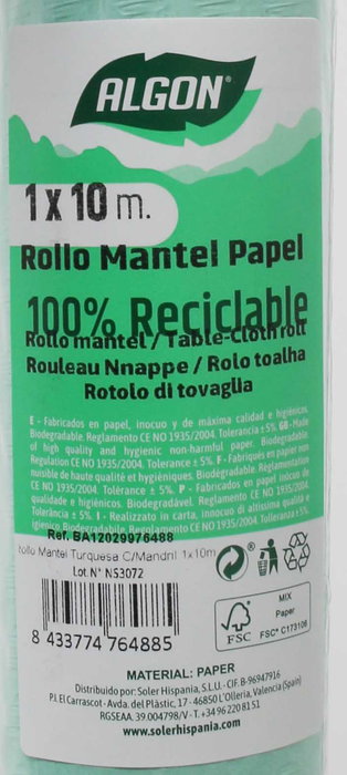 Algon Rollo Mantel Turquesa 1 x 10 m (12 Unidades)