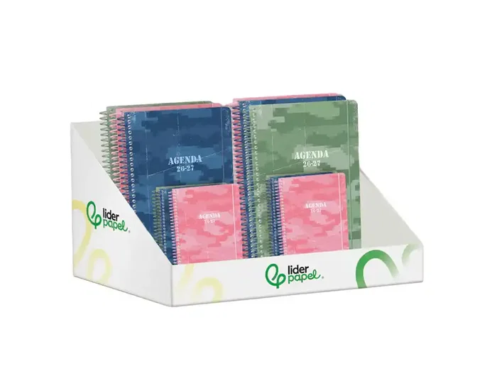 Liderpapel Agenda Escolar 2026-2027 Military, Espiral, Bilingüe, Surtido 12 Unidades A5 y A6 (Semana Vista y Día Página), Papel FSC 80g