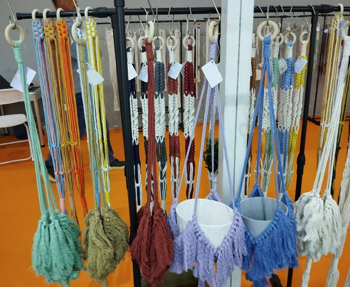 DKD Home Decor Macetero Algodón Trenzado con Flecos Multicolor Surtido de 6