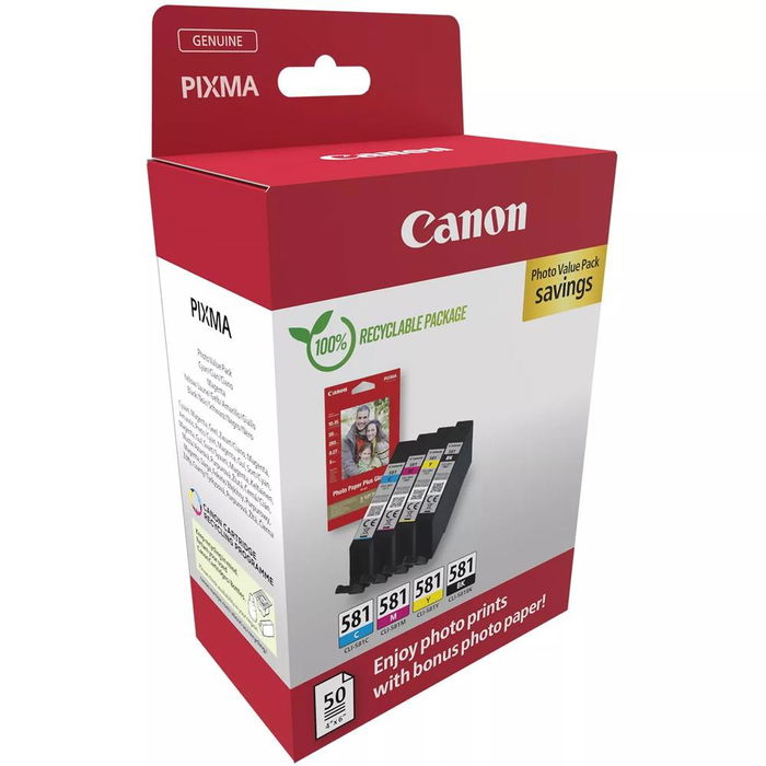 Canon CLI-581 Multipack - Pack de cartuchos de tinta y papel fotográfico satinado (5.6ml, ChromaLife100) para PIXMA TR8550, TS6350, TS8350, TS9550 y más Canon CLI-581 Multipack - Pack de cartuchos de tinta y papel fotográfico satinado (5.6ml, ChromaLife100) para PIXMA TR8550, TS6350, TS8350, TS9550 y más