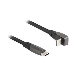 DeLOCK Cable USB 2.0 Type-C a Type-C ángulo recto (gewinkelt) PD 3.0 60W, cable plano 1m Negro