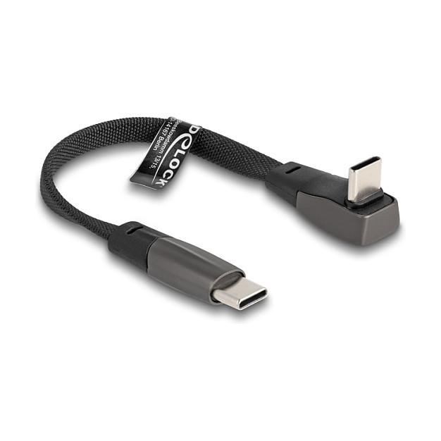 DeLOCK Cable USB 2.0 Type-C a Type-C ángulo recto (gewinkelt) PD 3.0 60W, cable plano 1m Negro