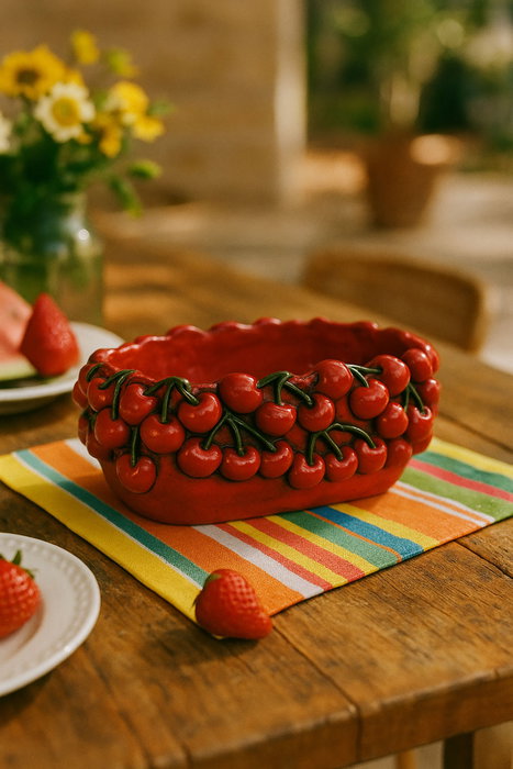DKD Home Decor Centro de Mesa de Cemento con Cerezas Rojas