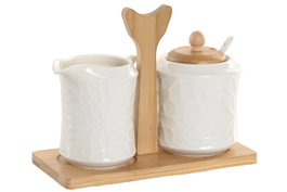 DKD Home Decor Set de 2 Azucareros de Porcelana y Bambú PENGJIA FLOWER 2025