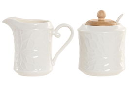 DKD Home Decor Pengjia flower 2025 Azucarero Basicos Blanco Natural Porcelana Bambu Set de 2 Piezas 20.5 x 9.5 x 17 cm