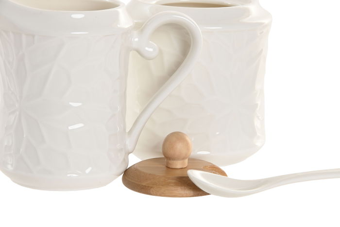 DKD Home Decor Pengjia flower 2025 Azucarero Basicos Blanco Natural Porcelana Bambu Set de 2 Piezas 20.5 x 9.5 x 17 cm