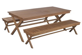 DKD Home Decor Mesa de Teca Marrón Set de 3 Piezas, Desmontable, Dimensiones 200 x 100 x 78 cm