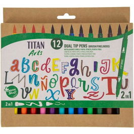 Titan Arts Rotuladores Doble Punta Fina-Pincel Colores Surtidos Estuche 12 Ud
