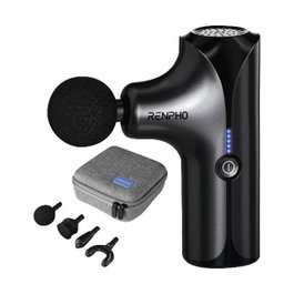 Renpho Mini Pistola de Masaje con 4 Cabezales y 5 Velocidades, Negro