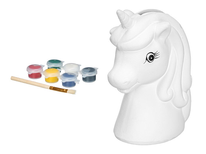 Pincello Hucha Para Pintar Unicornio de Cerámica con 6 Temperas - Incluye Amarillo, Azul, Rojo, Verde, Blanco y Negro - 10 x 14.5 x 8.5 cm (Set de 24) Pincello Hucha Para Pintar Unicornio de Cerámica con 6 Temperas - Incluye Amarillo, Azul, Rojo, Verde, Blanco y Negro - 10 x 14.5 x 8.5 cm (Set de 24)