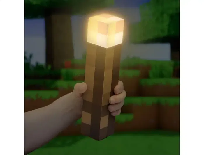 Wondee Lámpara Minecraft Antorcha Luminosa Portátil, Inspirada en Videojuego, Funciona con Pilas y Cable