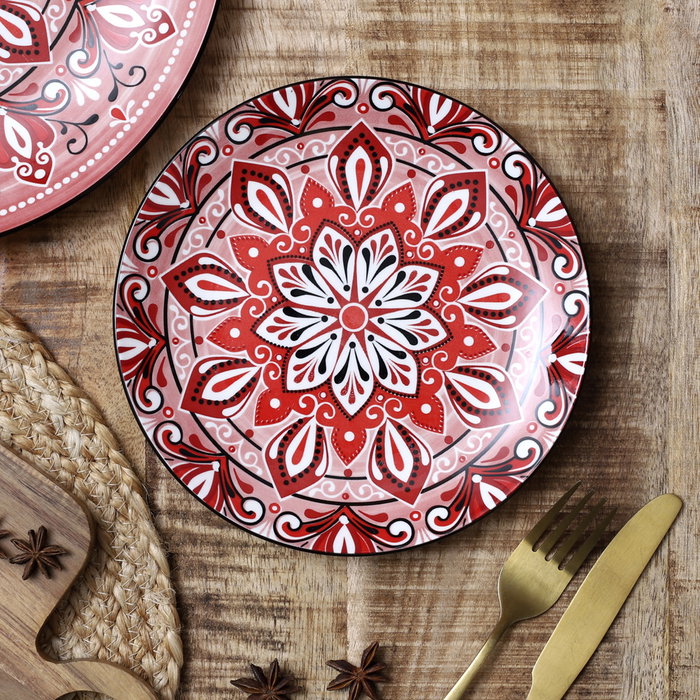 Home Deco Factory Plato Jaipur Rojo Porcelana Diámetro 19 cm