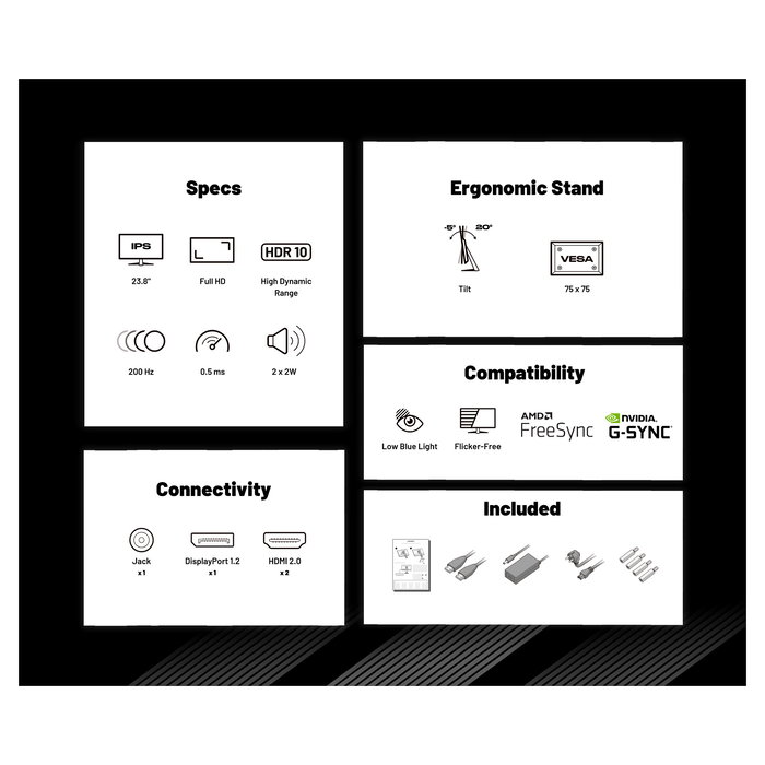 JAPANNEXT JN-I238FHD200F Monitor Gaming IPS Full HD 23.8" (60,5 cm), 200 Hz, 0.5 ms, FreeSync, Negro