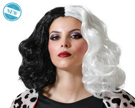 Peluca Larga de Fantasía Ondulada Blanco y Negro 130g