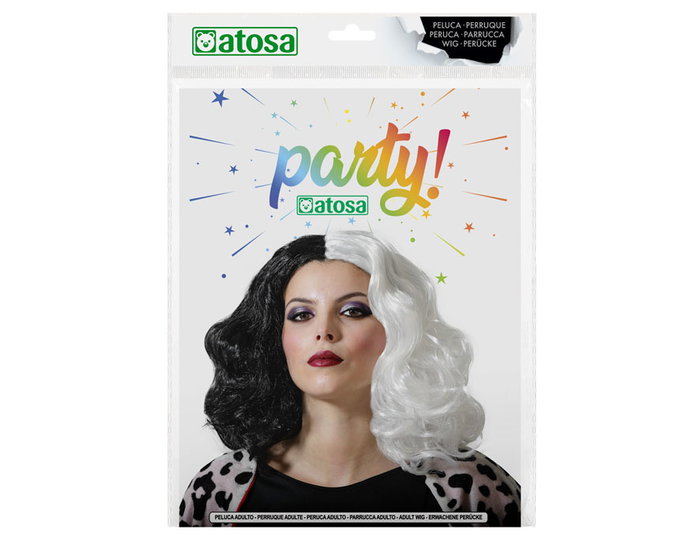 Peluca Larga Fantasía Ondulada Bicolor Blanco y Negro 130 gr