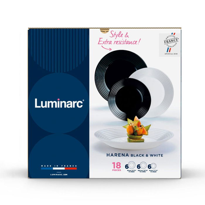 Vajilla Vidrio Harena N&B Luminarc 18 Piezas - 6 Personas