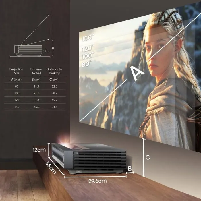 Hisense Proyector de vídeo Láser 4K Tiro ultracorto 80-150 pulgadas 3000 lúmenes