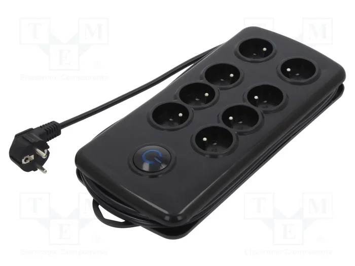 Qoltec Regleta de protección con 8 tomas y 2,5m, negra