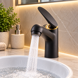 GreenIce Grifo de Lavabo Monomando Negro con Caño Bajo