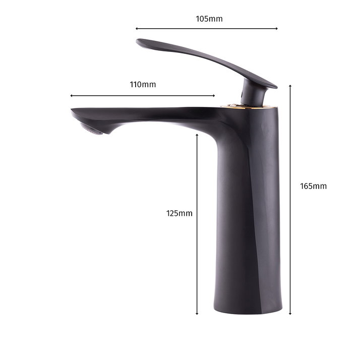 Grifo de lavabo monomando de estilo clásico negro con caño bajo