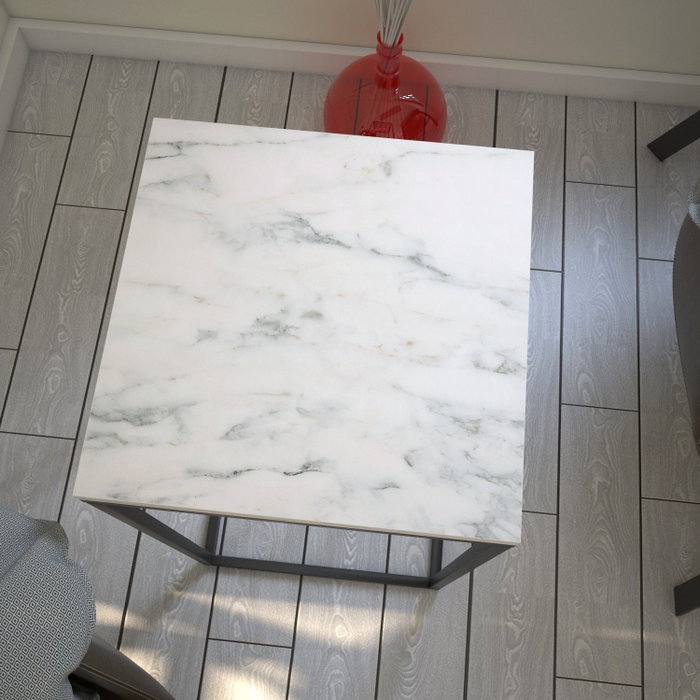 Hanah Home Mesa Auxiliar Pure Marmo, Tablero de Partículas Recubierto de Melamina, Blanco y Negro, Elegancia y Funcionalidad para su Hogar
