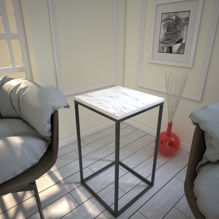 Hanah Home Mesa Auxiliar Pure Marmo, Tablero de Partículas Recubierto de Melamina, Blanco y Negro, Elegancia y Funcionalidad para su Hogar