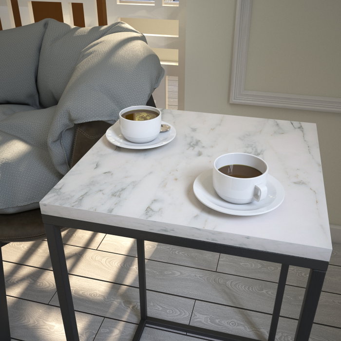 Hanah Home Mesa Auxiliar Pure Marmo, Tablero de Partículas Recubierto de Melamina, Blanco y Negro, Elegancia y Funcionalidad para su Hogar