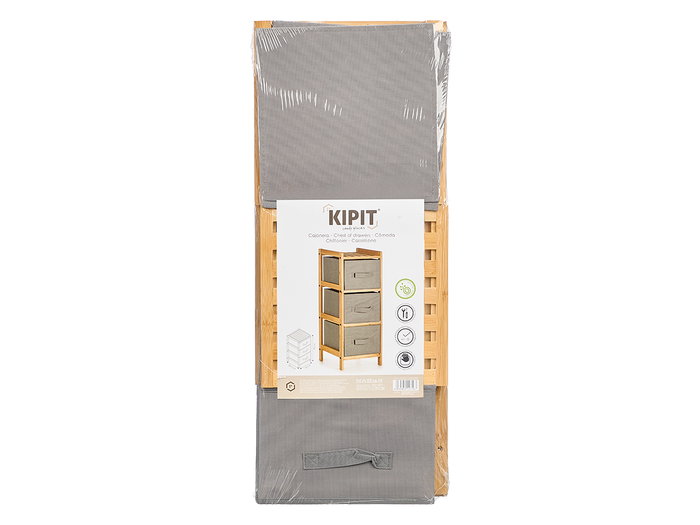 KIPIT Estantería de Bambú con 3 Cajones Gris KIPIT Estantería de Bambú con 3 Cajones Gris